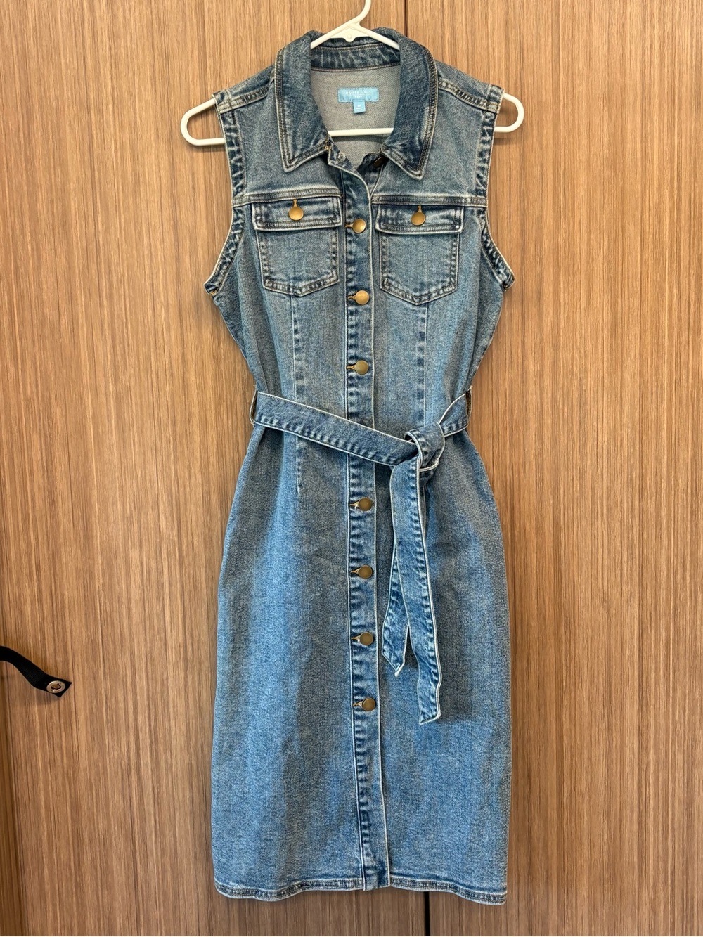 Draper James Sleeveless Denim Midi Dress with Waist Tie